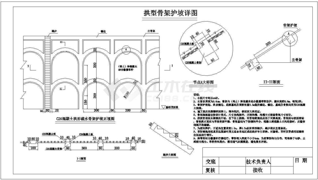 拱形骨架護坡及隧道明暗洞CAD設(shè)計圖紙